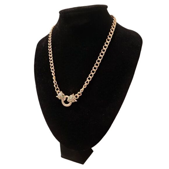 18k Gold Filled Classic Leopard Green Eye Black Cubic Zirconia Necklace - Picture 12 of 13